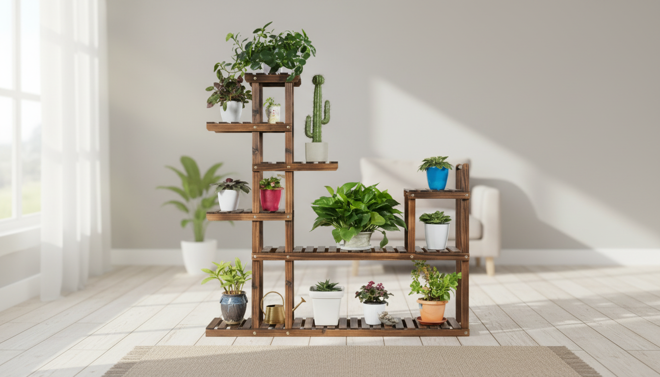 7-Tier Solid Wood Plant Stand: Compact, Eco-Minded Style