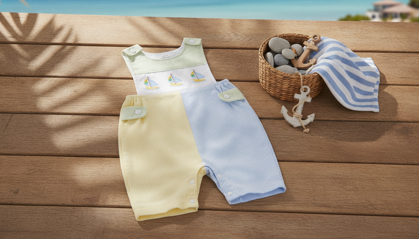 Baby Boy Nautical Striped Sailboat Romper for Summer