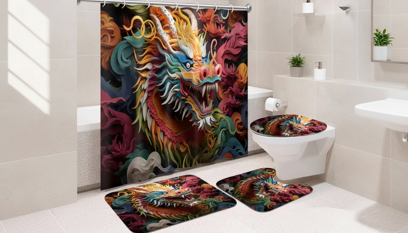 Colorful Dragon Head Shower Curtain Set (71x71)