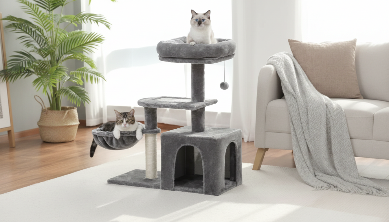 Compact Multi-Level Cat Tree: Condo, Hammock & Scratchers
