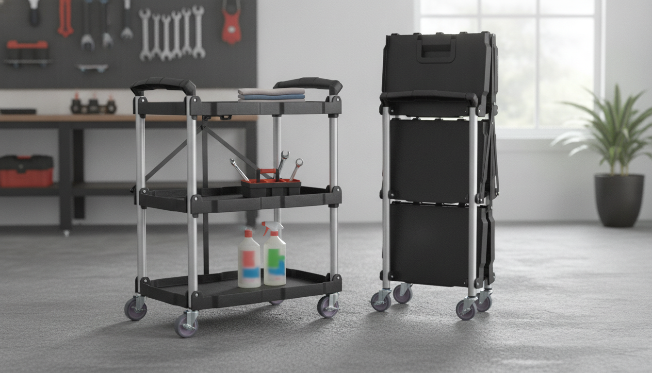 Foldable 3-Shelf Utility Cart with Locking Wheels