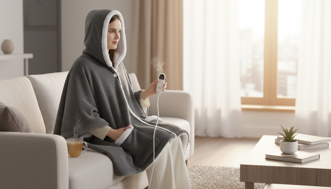 Heated Sherpa Hoodie Shawl: Wearable Blanket Warmth