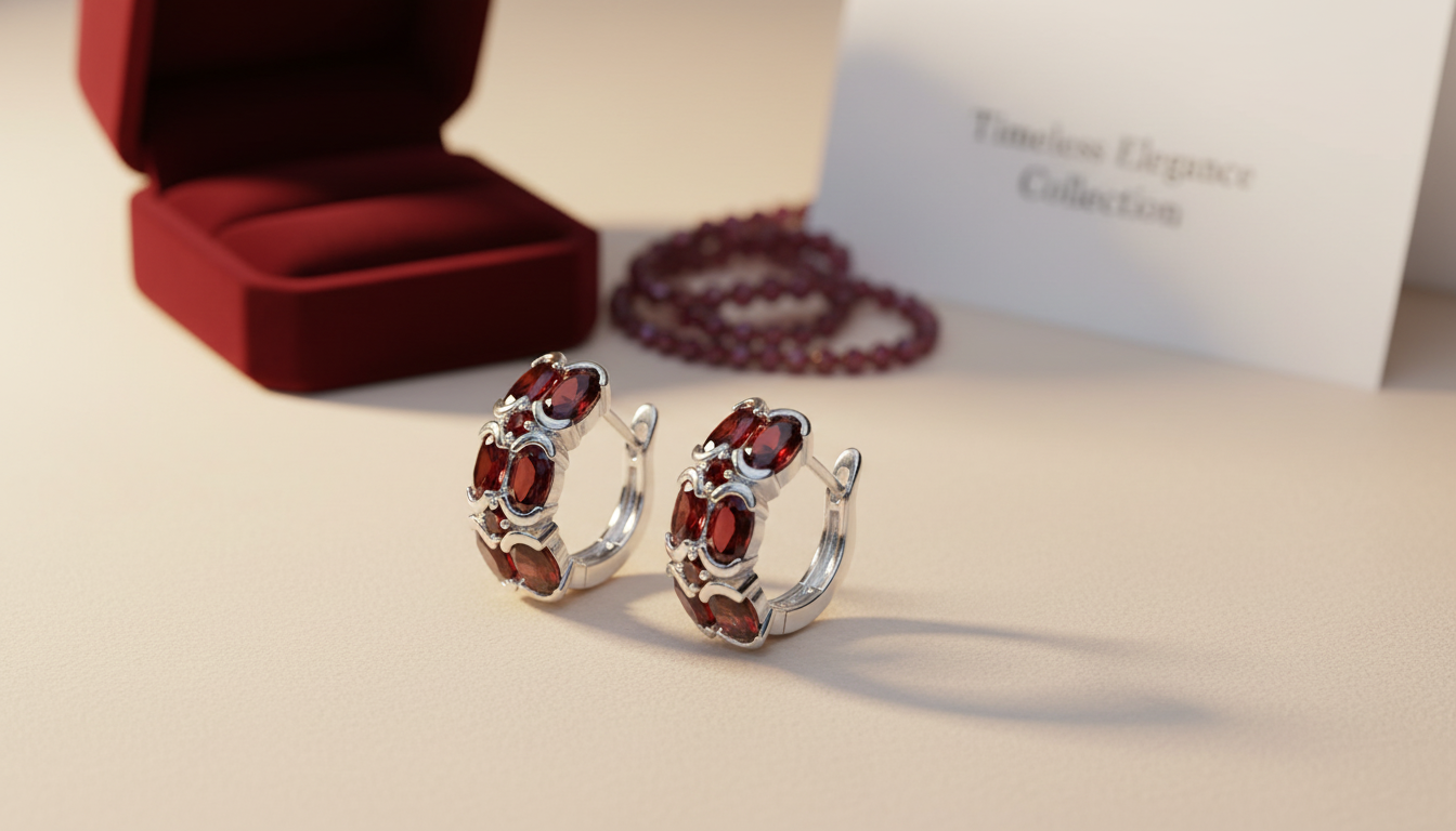 Natural Garnet Clip-On Earrings in 925 Sterling Silver
