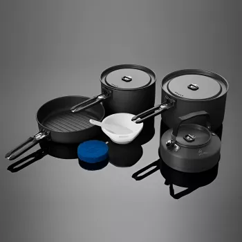 4-Piece Camping Cookware Set: Pot, Kettle, Pan + Bowls